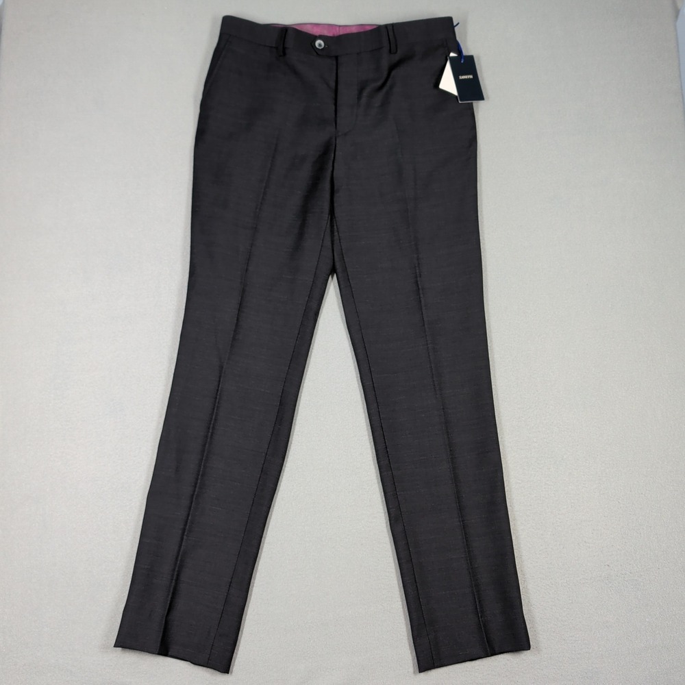 Zanetti Dress Pants Mens 34 Reg Black Lanificio Di Biella 100% Wool Flat Front